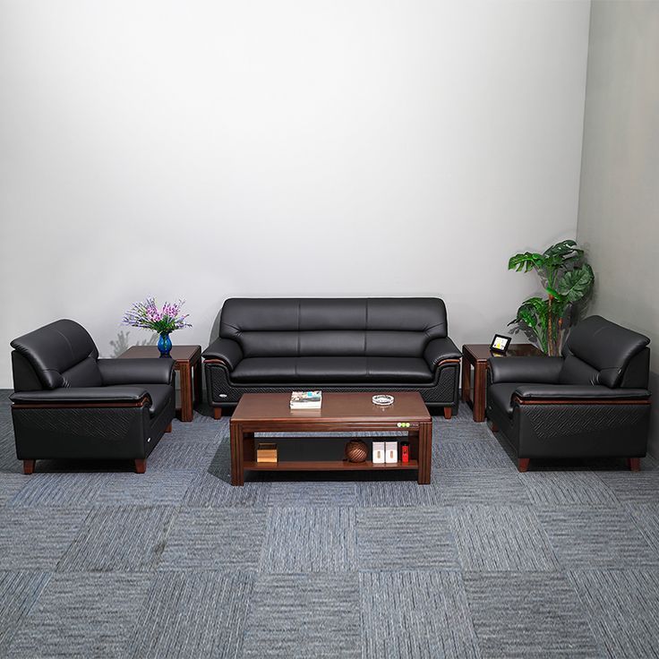 Black Leather Office Sofa Set