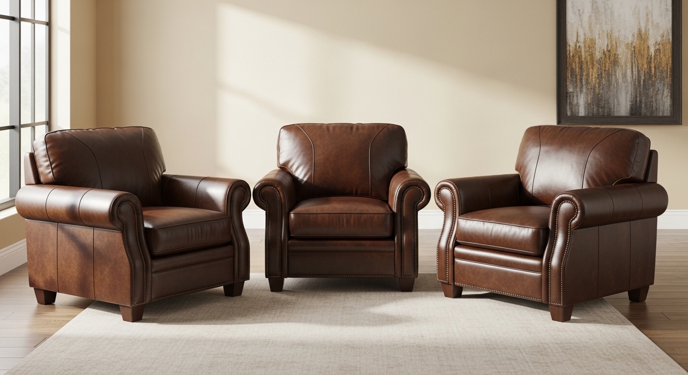 Brown Leather Armchair Set